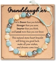 Natural stone heart bracelet for granddaughter with blue and yellow beads on card - Heart Bracelet + Granddaughter Card