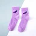 Calze invernali in pile corallo viola con ricamo a forma di melanzana carina - Taglia unica / Melanzana viola