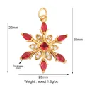 Gold-plated brass snowflake pendant with red gemstones and white diamonds, 22x20mm size - Creamy White M846657-1