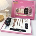 Pink 8-in-1 gift set featuring smart watch, quartz watch, jewelry and elegant accessories - Black Watch Set (HW25128-05-01)