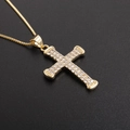 Collana con pendente a croce dorata con catena a scatola e pietre di zircone - Stile Croce Semplice (NB07-7)