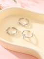 Driedelige zilveren verstelbare open ringenset met ingelegde zirkonia-accenten - Golf Kruis Stijl (Zilver) / Zilver