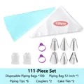 111-piece cake decorating set with stainless steel tips and blue silicone piping bags - 111-Piece Set / Blue