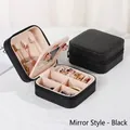 Portable black PU leather jewelry travel case with mirror for rings and necklaces - With Mirror Style / Black