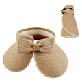 Faltbarer Damen Strohhut mit Schleife in Hellbraun für Sonnenschutz im Sommer - Khaki