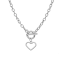 Detail of silver heart pendant necklace with chunky chain and OT toggle clasp closure - Silver Hollow Heart OT Buckle Necklace