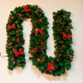 2.7m Christmas garland with pine cones, red bows, berries and colorful LED lights - 2.7M Bow Garland with Lights