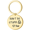 Golden round keychain with DON'T DO STUPID engraving and heart dad charm - Gold STUPID-DAD
