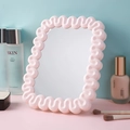Miroir de maquillage rose avec cadre ondulé et support pliable pour dortoir - Rose Clair Carré