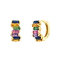 Gold Ag 925 huggie earrings with colorful rectangular-cut rainbow zircons - Gold with Multicolor Baguette Zircon Hoop (Silver Earring Post)