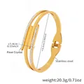 Detail view of gold-plated stainless steel double-layer open bangle with mud drill inlay - Gold