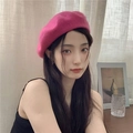 Classic wool beret hat in rose pink color for women, vintage retro minimalist autumn style - M(56-58cm) / Dragon Fruit