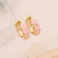 Chic gold hoop earrings featuring vibrant pink star oil drip patterns for women - Pink