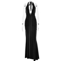 Elegante zwarte halter-avondjurk met diepe V-hals en gedrapeerde details op de jurk - S / Zwart