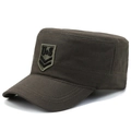 Men's dark coffee military patrol cap in cotton canvas with embroidered U&S army badge - Shield Style / Army Green