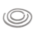 Set collana e bracciale a catena cubana argento da uomo in acciaio inossidabile lucido - Set Color Acciaio (KS190362-KFC)