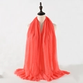 Lightweight pleated cotton linen scarf in vibrant coral red with fringe edges - Coral Red