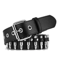 Black PU leather belt with silver bullet studs and square metal buckle for Y2K style - Black Bullet Studded