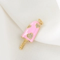 Anhänger Eis am Stiel aus vergoldetem Kupfer mit rosa Emaille und Zirkonia-Herzen - Rosa