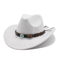 Detail of white felt western cowboy hat featuring ethnic style bead and turquoise band - M (56-58cm) / White