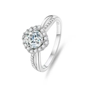 S925 sterling silver four-prong criss-cross ring with sparkling round cut moissanite - Adjustable Open / Halo Design Style (FDJZ-044)
