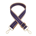Detail of woven blue and brown ethnic strap with gold metal hooks and adjustable buckle - Style 135 + Silver Hook