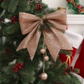 Champagne gold Christmas tree bow with pine cones and hanging ornaments on green branch - 25cmx30cm / Rose Gold