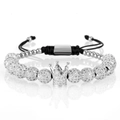Lussuoso bracciale a corona con perle in zircone e cordino nero regolabile - Sfera d'Argento + Corona
