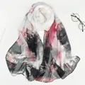 Abstract ink-style silk scarf with white, pink, and grey aesthetic water ripple print - Narcissus Grey