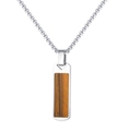 Men's silver steel necklace featuring a rectangle pendant with natural tiger eye stone - Silver Tiger Eye Pendant (No Chain)