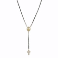 Detail of 18K gold-plated rosary necklace with black beads, Virgin Mary medal and cross - Gold Black Chain