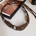 Retro dark brown leather waist chain with round rivets and vintage metal flower buckle - 50# Waist Chain