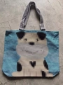 Sky blue corduroy tote bag featuring a cute cartoon animal print and striped handles - Style 18 - Corduroy Cartoon Animal (Sky Blue)