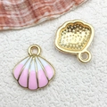 Pink and white enamel scallop shell pendant with gold plating for DIY jewelry making - 16x17mm Shell / Pink