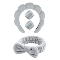 4-piece light grey plush spa set with sponge headband, wristbands, and bow hairband - Grey Series Set (7#) / Set of 4