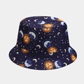 Reversible bucket hat with vintage celestial navy blue sun and moon print pattern - M (56-58cm) / 31# Navy Astrological Sun