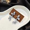 Silver butterfly drop earrings with sparkling rhinestones and crystal stones - E4865-1-Silver Zirconia Butterfly Long