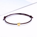 Minimalist dark brown braided cord heart bracelet with adjustable golden lucky charm - Brown / Gold