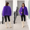 Women's shaggy purple faux fox fur jacket in loose fit, front and back views for winter - S / Purple