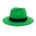 Classic emerald green wool fedora hat with black grosgrain ribbon for men and women - One Size / Green