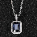 Hip-Hop Silberkette mit quadratischem tiefblauem Zirkonia-Anhänger und Mikro-Pavé-Kristallen - Weißgold mit saphirblauem Stein (Anhänger Halskette)