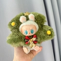 Plush Christmas tree outfit for 17cm doll with gold star and red plaid bow tie - Christmas Tree Headgear / First And Second Generation Keychains Are Compatible With La Cloth Dolls. Dolls Not Included.