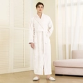 Thick flannel bathrobe for men in cream white with shawl collar and waist belt - White (Men)