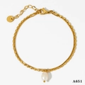 Double-layer gold stainless steel bracelet with snake chain and baroque pearl pendant - Double Layer Anklet (A651) / Gold