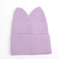 Cute lavender knit beanie with cat ears for girls in a ribbed warm winter style - M (56-58cm) / Light Purple