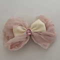 Barrette à cheveux avec nœud en mousseline rose, ruban satiné et pierre précieuse rose - Nœud rose 3D avec strass