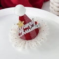 Détail de pince à cheveux bonnet de Noël pailleté rouge avec dentelle et décor étoile - 24267F Pince Crocodile Sapin de Noël
