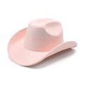 Detail view of pink felt western cowboy hat with wide brim and stitched edge detail - M (56-59cm) / Lotus Pink (Suede)