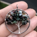 Handmade tree of life pendant with silver wire and multicolor natural stones - Ruby Zoisite