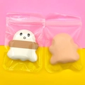 Ghost shaped white and nude makeup sponge puff set in transparent sealed bags - Transparent Bag / Nude